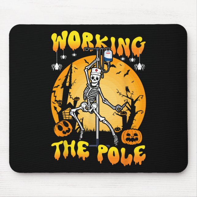 working the pole nurse Halloween funny skeleton nu Mouse Mat (Front)
