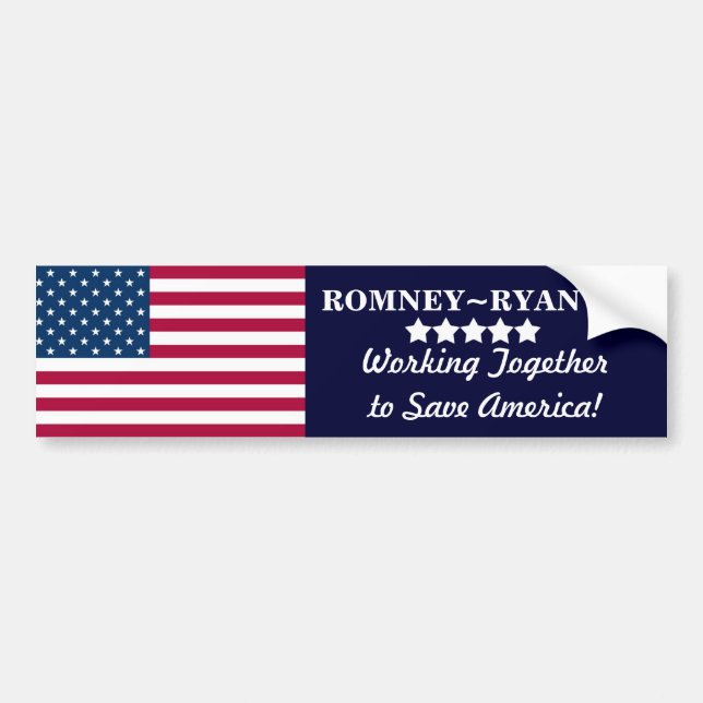 Working Together to Save America! Romney~Ryan 2012 Bumper Sticker (Front)
