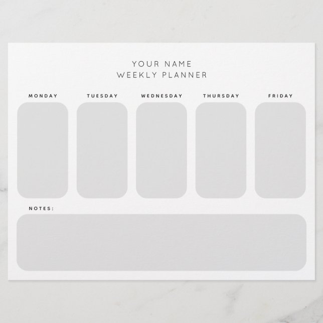 Working Week Planner Schedule Office Organisation Custom Letterhead (Front)