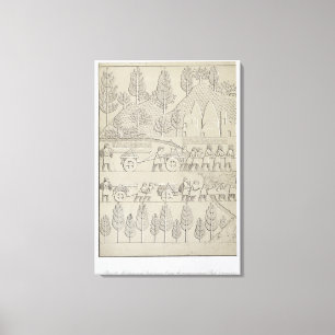 Workmen with implements and ropes for moving a Win Canvas Print