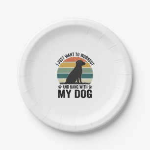 Workout and Hang With My Dog Vintage Dog Lover Des Paper Plate