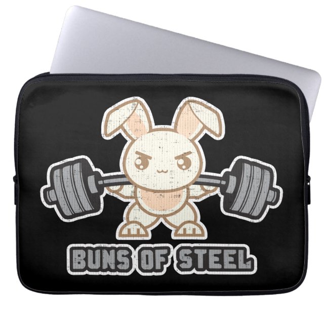 Workout Bunny Cartoon - Buns Of Steel, Funny Anime Laptop Sleeve (Front)