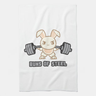 Workout Bunny Cartoon - Buns Of Steel, Funny Anime Tea Towel