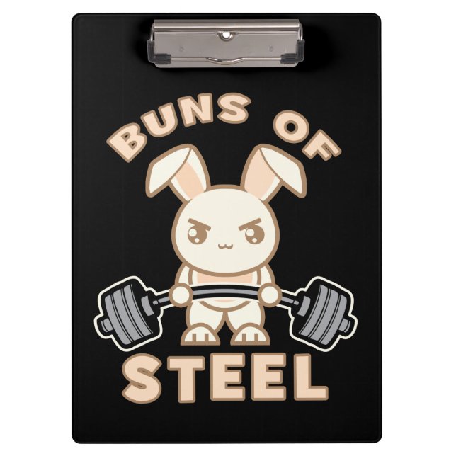 Workout Bunny Cartoon - Buns Of Steel - Funny Gym Clipboard (Front)