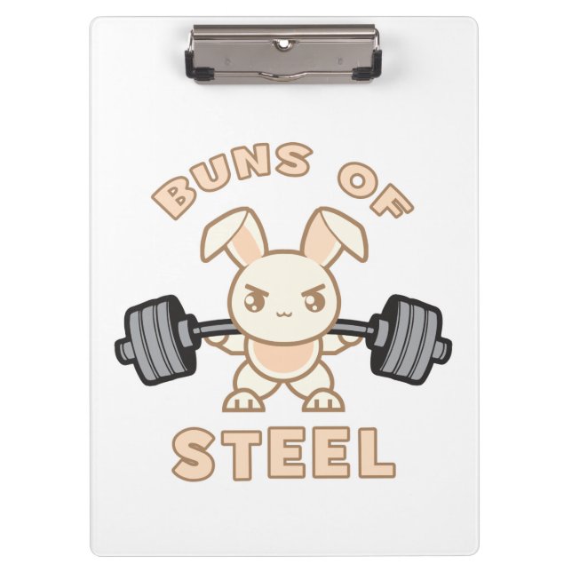 Workout Bunny Cartoon - Buns Of Steel - Funny Gym Clipboard (Front)