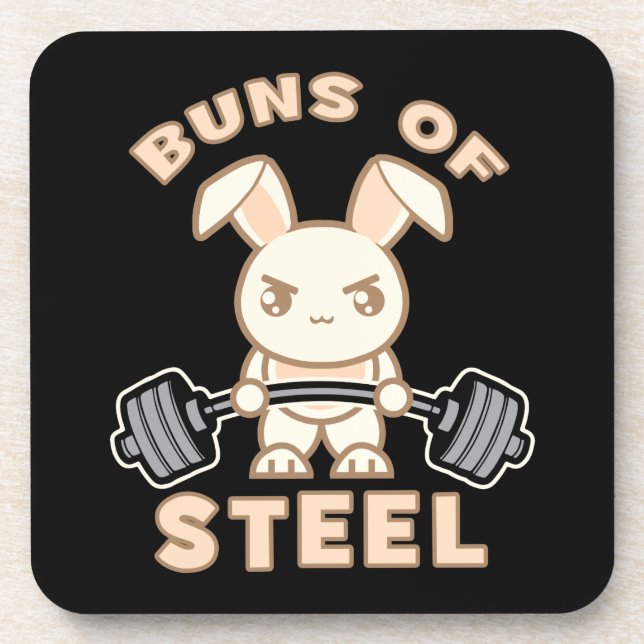 Workout Bunny Cartoon - Buns Of Steel - Funny Gym Coaster (Front)