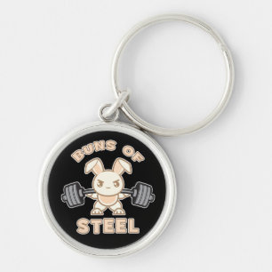 Workout Bunny Cartoon - Buns Of Steel - Funny Gym Key Ring