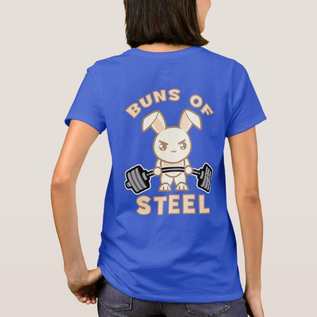 Workout Bunny Cartoon - Buns Of Steel - Funny Gym T-Shirt (Back)