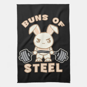 Workout Bunny Cartoon - Buns Of Steel - Funny Gym Tea Towel