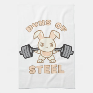 Workout Bunny Cartoon - Buns Of Steel - Funny Gym Tea Towel
