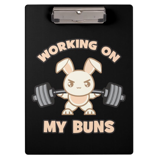 Workout Bunny Cartoon - Working On My Buns - Gym Clipboard (Front)
