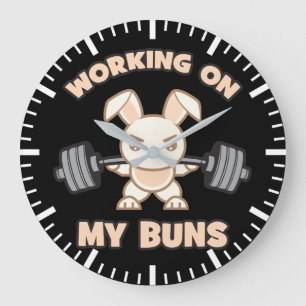 Workout Bunny Cartoon - Working On My Buns - Gym Large Clock