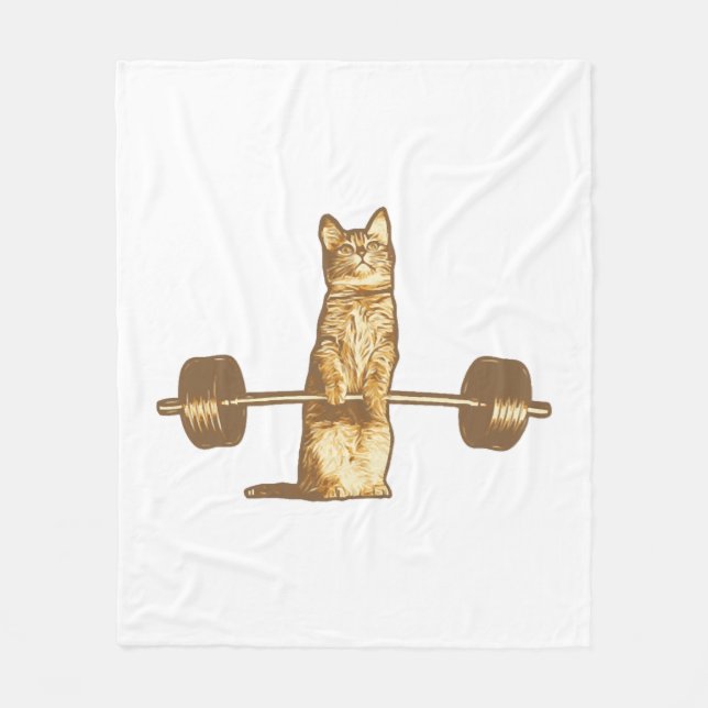 Workout Cat Deadlift Fleece Blanket (Front)