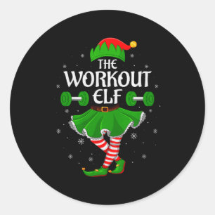 Workout Elf Christmas Family Girls Women Elf Squad Classic Round Sticker