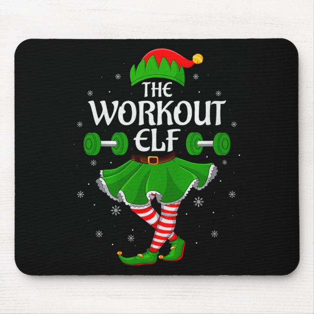 Workout Elf Christmas Family Girls Women Elf Squad Mouse Mat (Front)