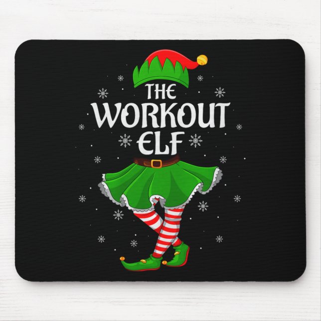 Workout Elf Christmas Family Girls Women Elf Squad Mouse Mat (Front)