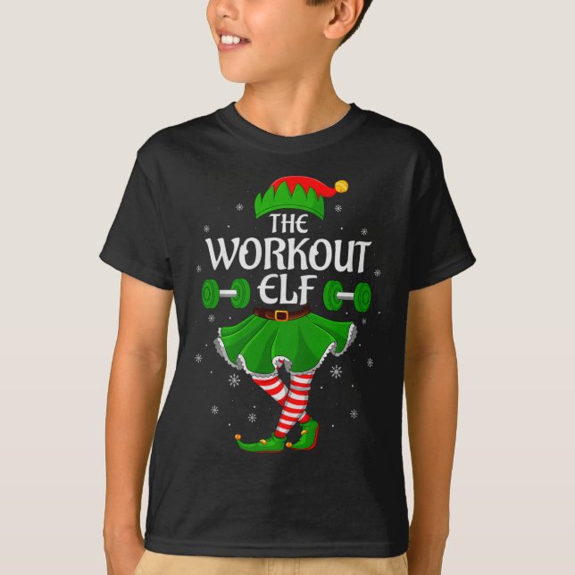 Workout Elf Christmas Family Girls Women Elf Squad T-Shirt (Front)