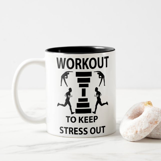 Workout Fitness Exercise Gym Two-Tone Coffee Mug (With Donut)