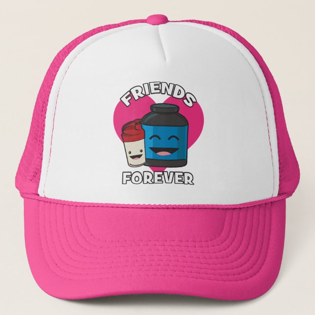 Workout Friends Forever - Cute Kawaii Funny Gym Trucker Hat (Front)