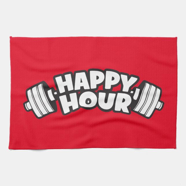 Workout - Happy Hour - Funny Gym Motivational Tea Towel (Horizontal)