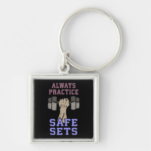 Workout Humor - Practice Safe Sets - Novelty Gym Key Ring