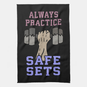 Workout Humour - Practice Safe Sets - Novelty Gym Tea Towel