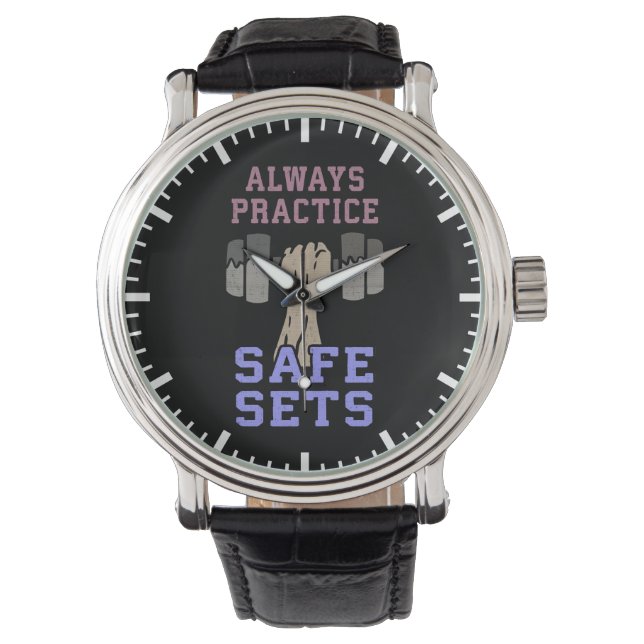 Workout Humour - Practice Safe Sets - Novelty Gym Watch (Front)