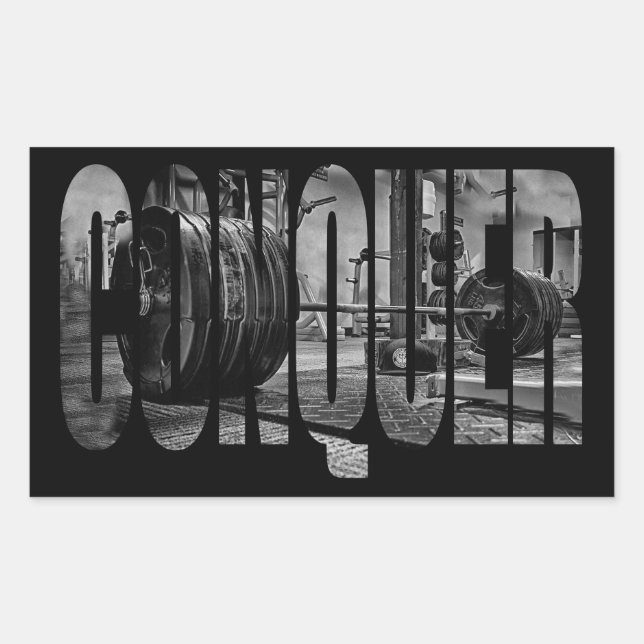 Workout Inspiration, CONQUER, Workout Motivational Rectangular Sticker (Front)