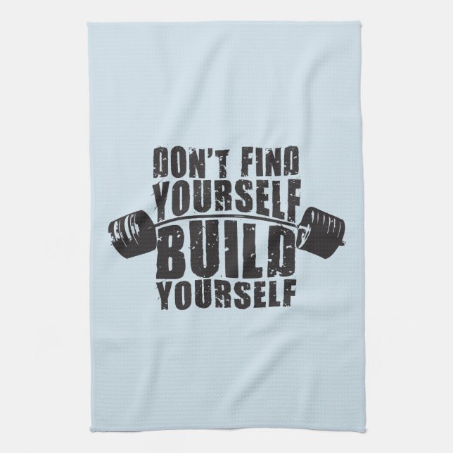 Workout Motivation - Build Yourself - Barbell Tea Towel (Vertical)