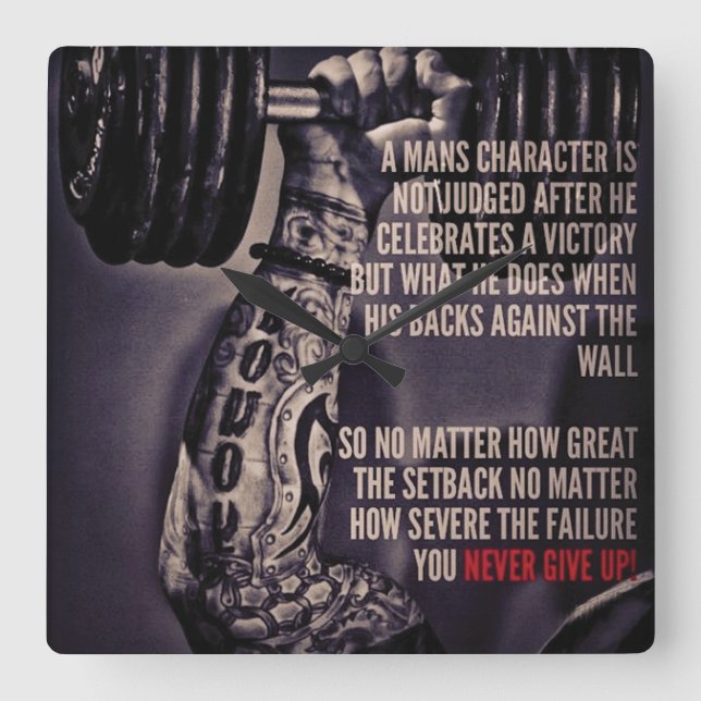 Workout Motivational Square Wall Clock (Front)