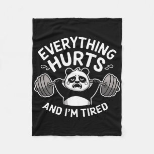 Workout Panda Everything Hurts Tired Funny Gym Gif Fleece Blanket