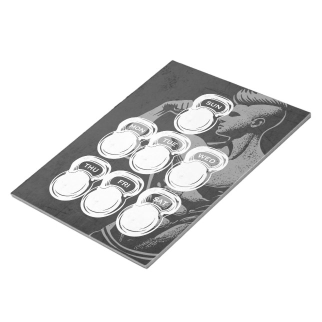 Workout Routine Weekly Planner Chic Gym Kettlebell Notepad (Angled)