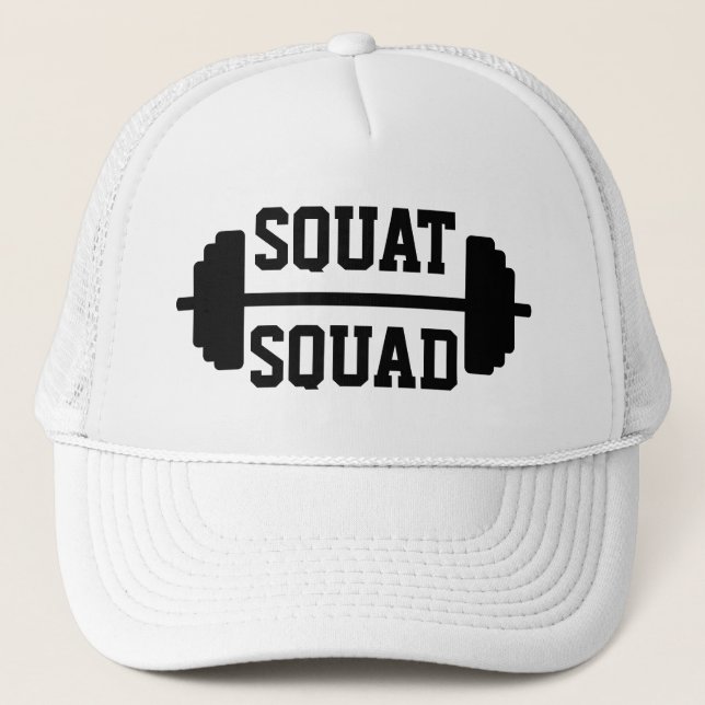 Workout Squat Squad Barbell Trucker Hat (Front)