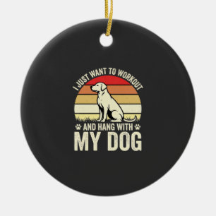 Workout With My Dog Retro Sunset Ceramic Tree Decoration