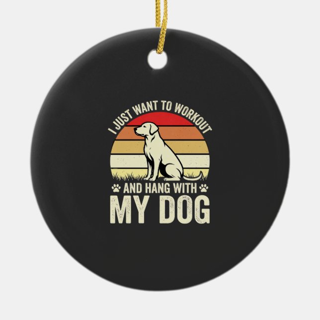 Workout With My Dog Retro Sunset Ceramic Tree Decoration (Front)