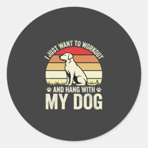 Workout With My Dog Retro Sunset Classic Round Sticker