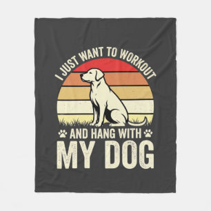 Workout With My Dog Retro Sunset Fleece Blanket