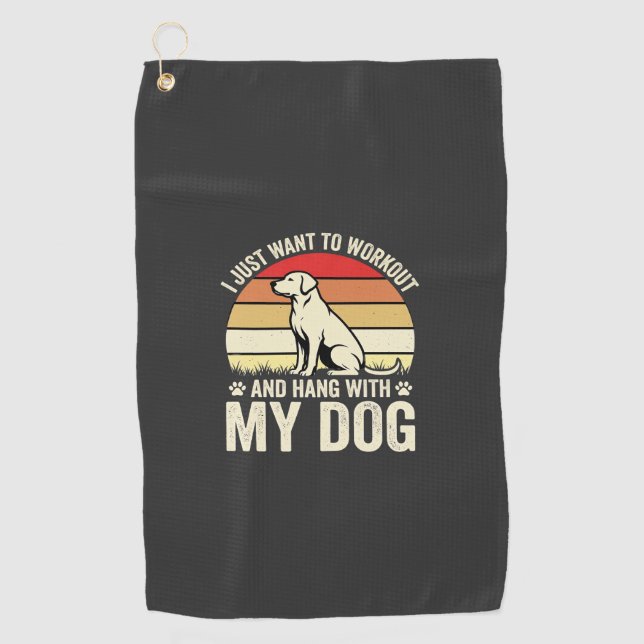 Workout With My Dog Retro Sunset Golf Towel (Front)