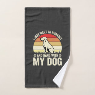 Workout With My Dog Retro Sunset Hand Towel