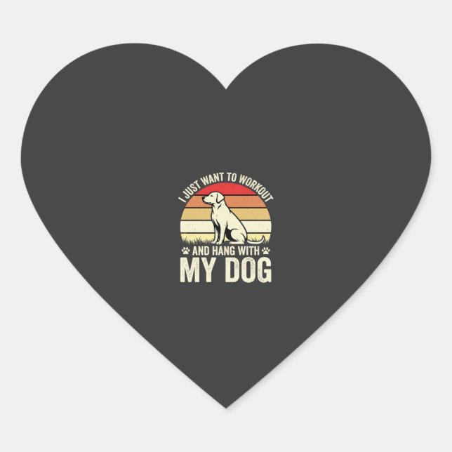 Workout With My Dog Retro Sunset Heart Sticker (Front)