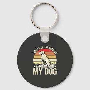 Workout With My Dog Retro Sunset Key Ring