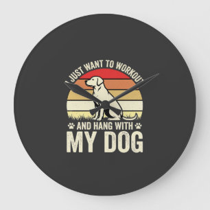 Workout With My Dog Retro Sunset Large Clock