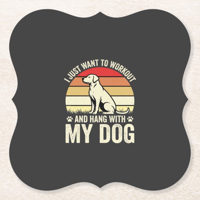 Workout With My Dog Retro Sunset Paper Coaster (Front)