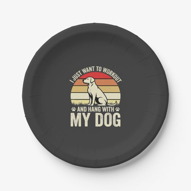 Workout With My Dog Retro Sunset Paper Plate (Front)