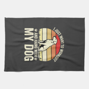 Workout With My Dog Retro Sunset Tea Towel