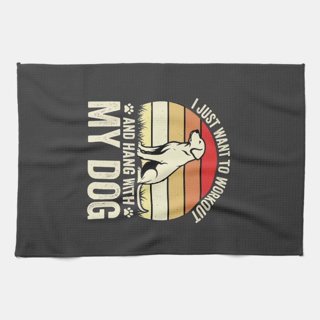 Workout With My Dog Retro Sunset Tea Towel (Horizontal)