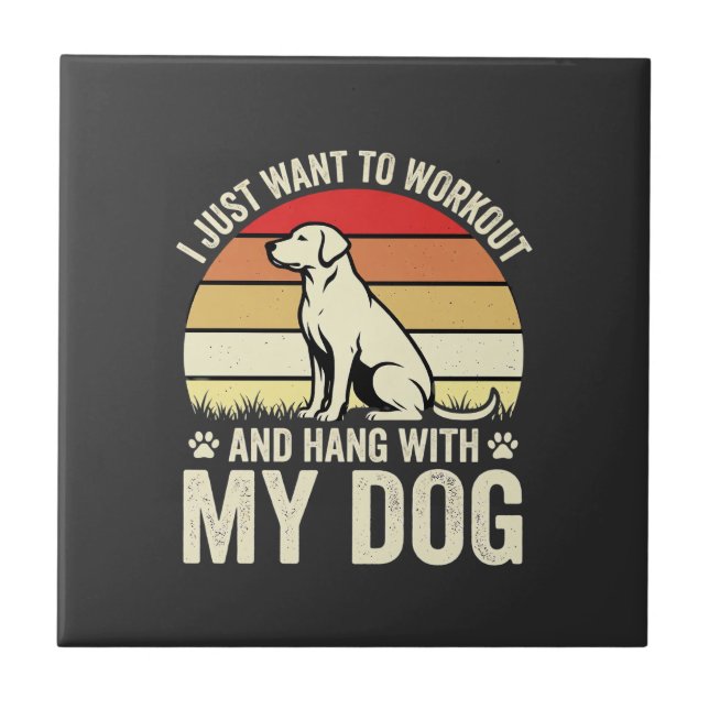 Workout With My Dog Retro Sunset Tile (Front)