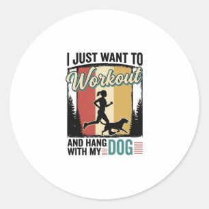 Workout With My Dog Vintage Running Shirt Design_1 Classic Round Sticker