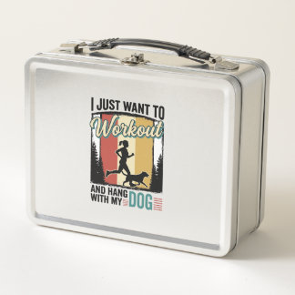 Workout With My Dog Vintage Running Shirt Design_1 Metal Lunch Box