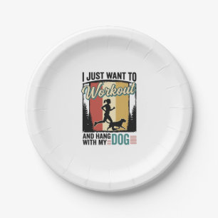 Workout With My Dog Vintage Running Shirt Design_1 Paper Plate